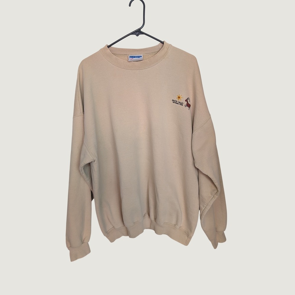 Death Valley National Park Embroidered Cotton Sweatshirt Tan Beige Mens XL